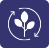 A blue and white icon of a plant with arrows around it.