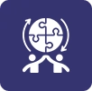 A blue icon with two people holding hands and a puzzle piece.